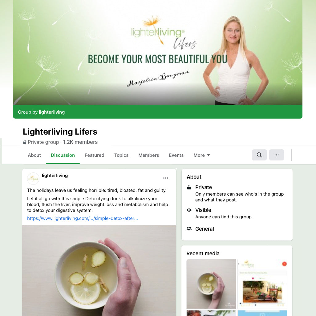 Lighterliving Facebook home page