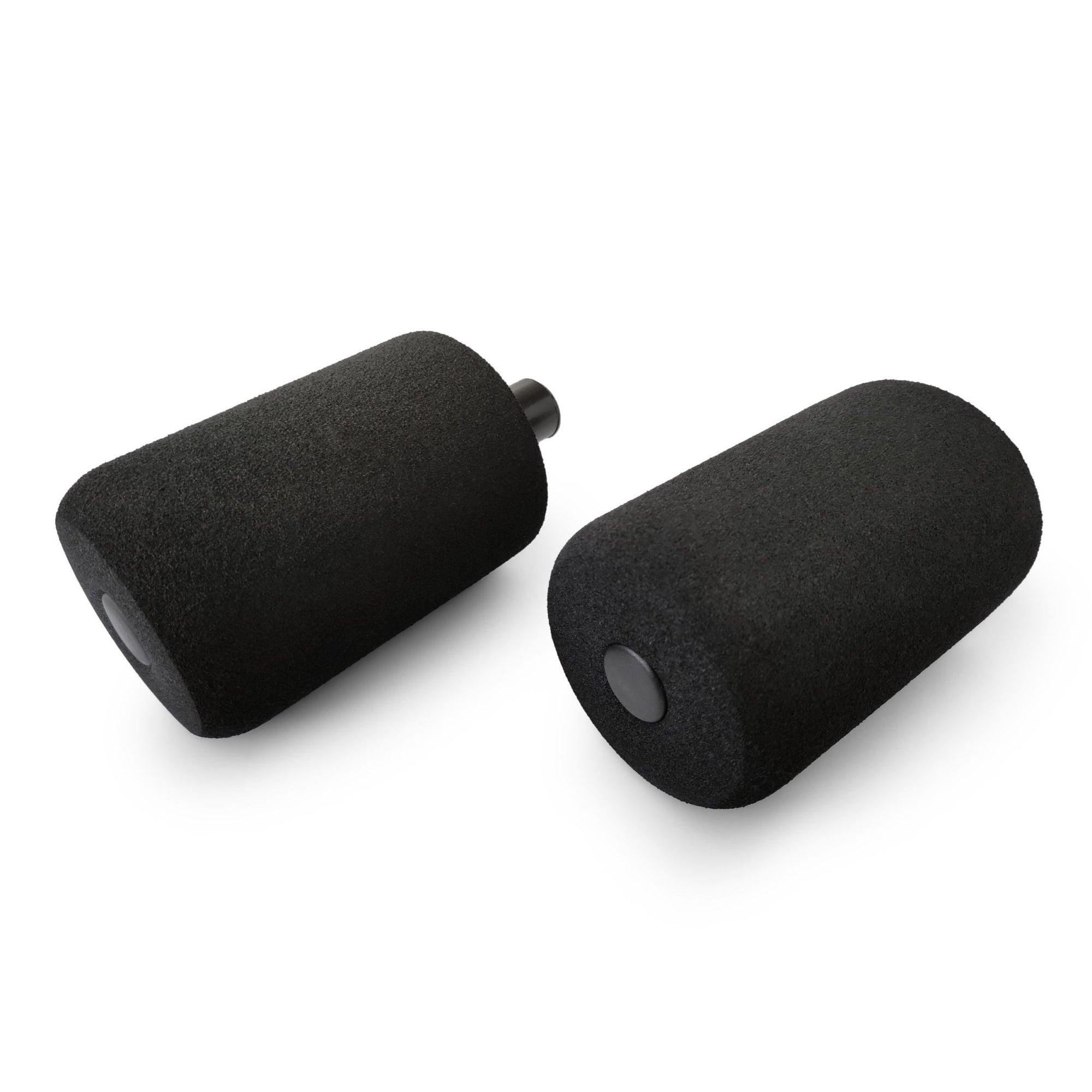 Two black cylindrical AeroPilates Shoulder Pads (x2), designed as replacement parts for AeroPilates reformers, are shown on a white background.